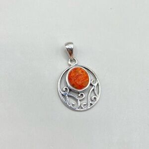 Boma 925 Sterling Silver Red Coral Filigree Pendant